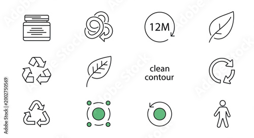 Set of icons representing sustainability and eco-friendly concepts.