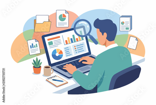 Man working on data analysis and business side hustle at home