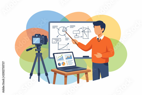 Man recording online course with whiteboard and camera
