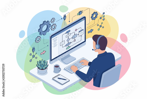 Side Hustle Digital Workspace Concept Isometric Illustration