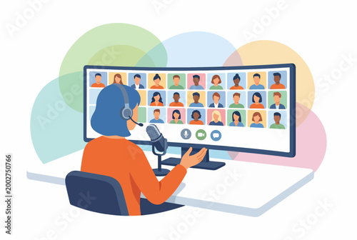 Photos Professional Remote Worker Leading a Large Digital Video Conference