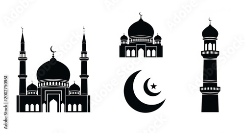 Islamic architecture and symbols silhouette collection.