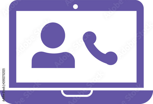 Laptop Video Call Icon - Remote Meeting Customer Support Helpdesk Communication Computer Screen User Profile Phone Vector Illustration