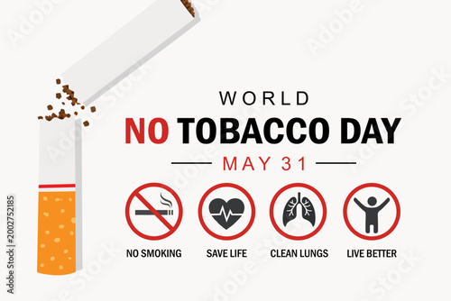 World No Tobacco Day banner with broken cigarette symbolizing quitting smoking.Vector Illustration.