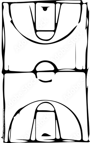 Black and White Half Basketball Court Vector Illustration, Basketball Court Diagram Top View Isolated
