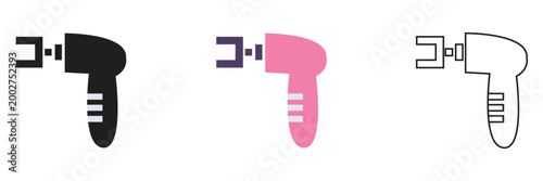 Percussive massage gun  icon.  Interchangeable Heads for Physiotherapy and Fitness Therapy. 