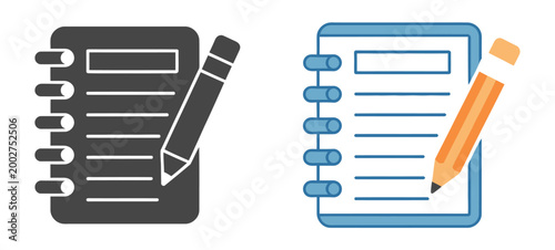 Foto Notepad icon, notes document symbols, multiple style graphics, memo checklist co