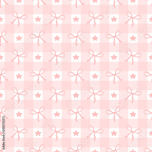 seamless pattern with pink bow and stars 