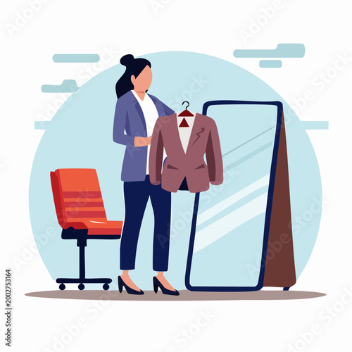 Woman choosing an outfit in front of a mirror