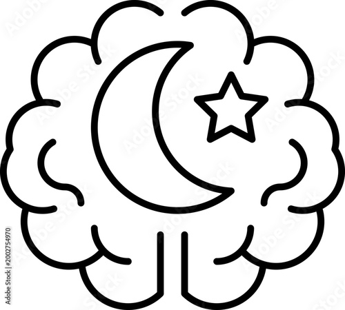 Minimalist Dream Brain Icon with Moon and Star