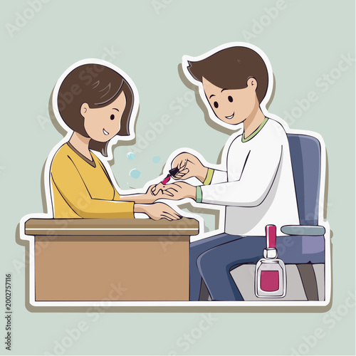 Manicurist applying nail polish to a woman's hand