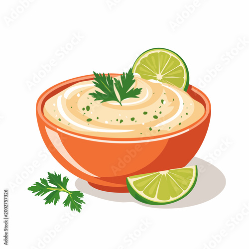 Creamy Dip with Lime and Parsley in Orange Bowl