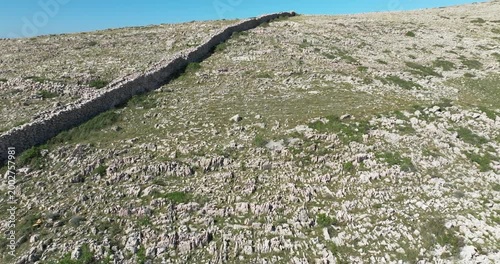 Rugged landscape with dry stone walls near Baška, Krk Island, Croatia