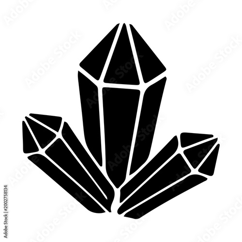 Black and White Quartz Crystal Cluster Vector Icon