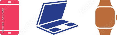 Smartphone laptop and smartwatch icons set on white background vector illustration with portable