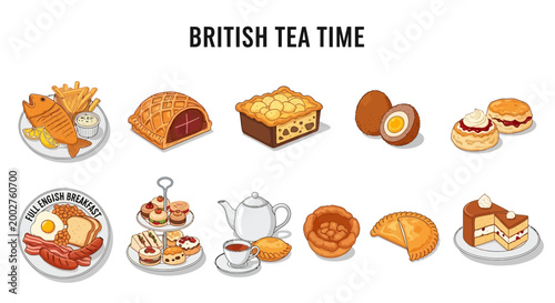 Foto Traditional British Tea Time Desserts Pastries.
