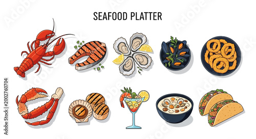 Tableau sur toile Seafood platter with various dishes.