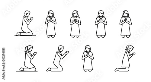 Collection of People Praying in Different Poses.