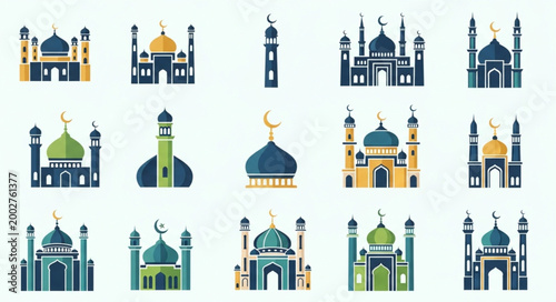 Collection of Islamic Mosques Architectural Designs.