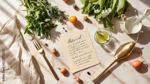Rustic recipe flat lay with fresh ingredients