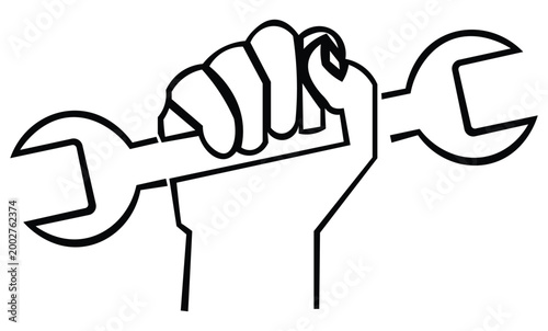 Hand holding a wrench line art illustration for labor and repair services