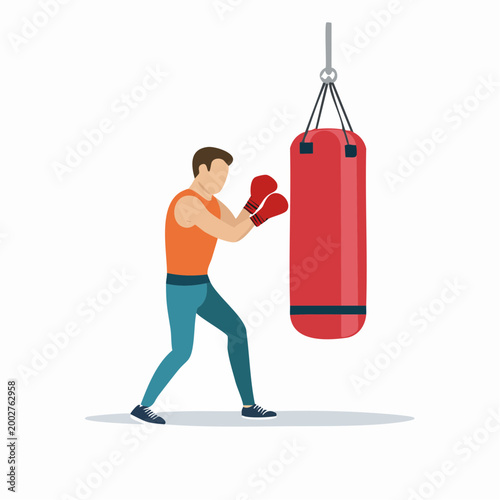 Boxer training with a punching bag