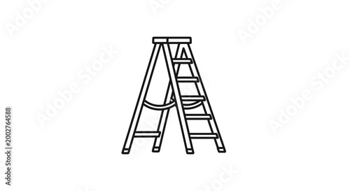 Simple Line Art Icon of a Wooden A-Frame Ladder on a White Background