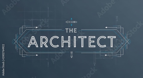 Modern neon architect title design on dark blue tech background with glowing wireframe elements