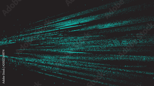 Teal colored streaks and lines on black background moving fast to right side