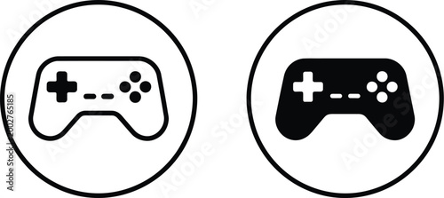 Video game controller comparison icons, two different controller designs in circular format representing gaming technology evolution and interface design.