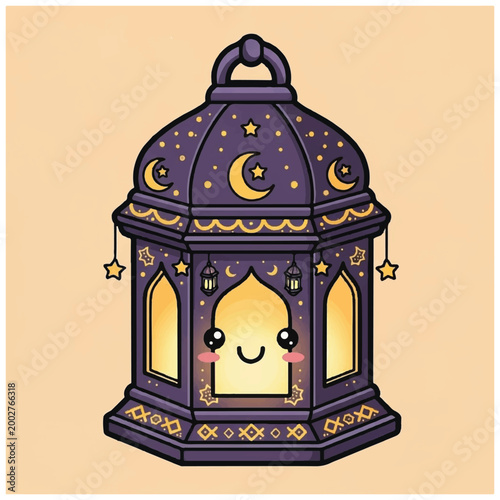 Smiling Lantern with Moon and Stars.