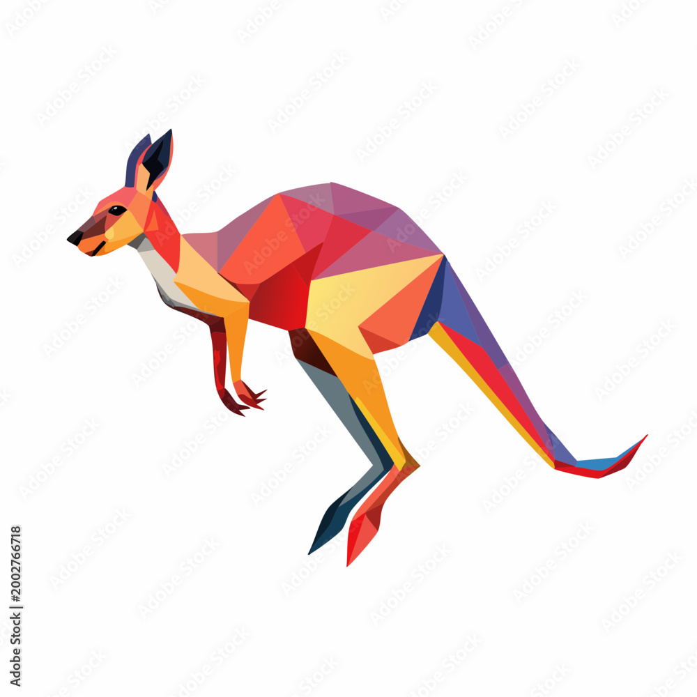 Obraz premium Colorful Low Poly Kangaroo Vector Geometric Australian Wildlife Art