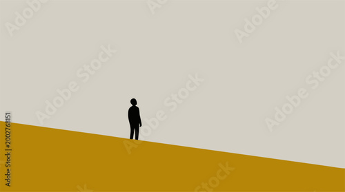 Minimalist silhouette of a person contemplating a vast, empty sky