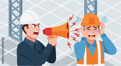 Foreman Uses Megaphone to Humiliate Construction Worker at Chain-Link Fence — Intimidation Vector