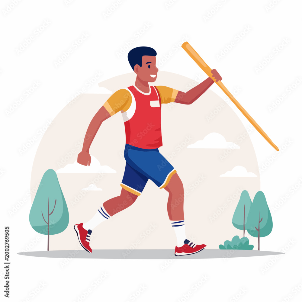 Fototapeta premium Athlete Running with Javelin