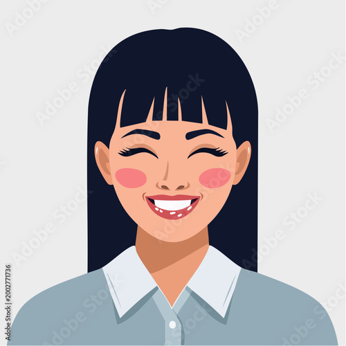 Happy Woman with Bangs and Blush