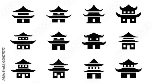 Collection of traditional Chinese pagoda icons.