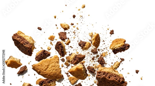 Crumbled Cookie Pieces On White Background.