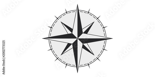Canvastavla Windrose navigation icon with star design, vector symbol showing north south eas