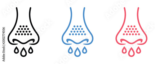 Runny nose icon, sneeze flu allergy symbols, nasal congestion graphics, rhinitis infection healthcare concept, vector illustration