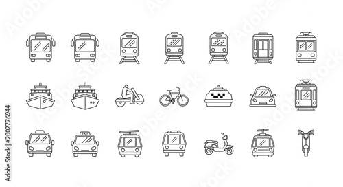 Fotografie Collection of hand-drawn transportation icons on white background