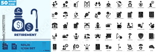 Retirement Solid Editable Icons set