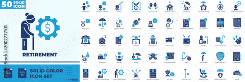 Retirement Solid Color Editable Icons set