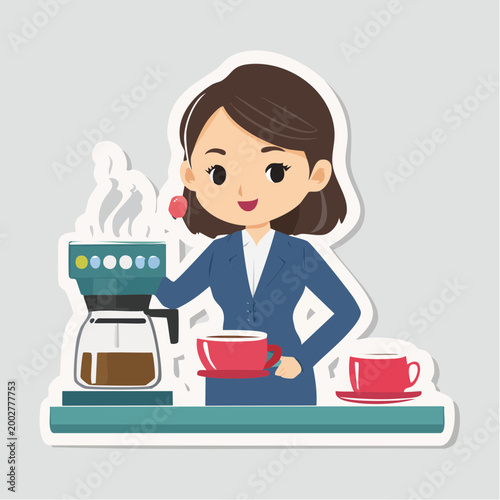 Woman making coffee with a coffee maker