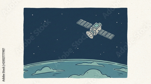 Satellite orbiting above planet Earth