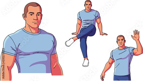 Tableau sur toile Comic drawing of confident muscular male in athletic styling