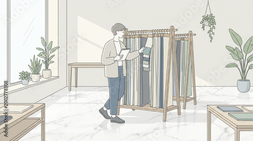 Interior design professional selecting fabric samples