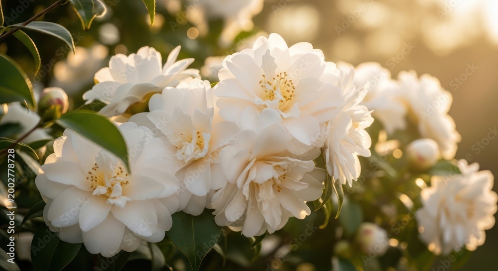 Fototapeta premium white roses in bloom with green leaves