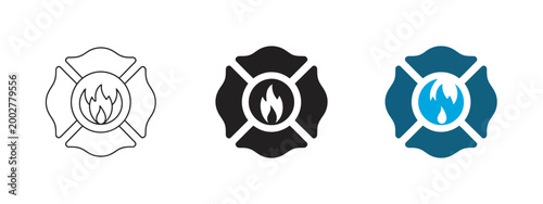 Fire department badge icon classic four petal symbol of fire station firefighter emergency safety hazard sign representing protection rescue and service emblem design