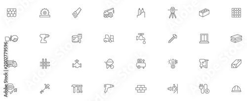 Construction Equipment and Materials Line Editable Icons set. Vector illustration in modern thin line style of construction related icons: hand, electric, machine tools, and more.